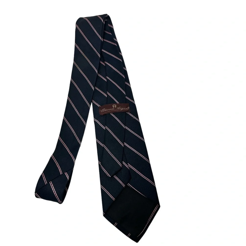 Etienne Aigner Navy Blue Pink Narrow Slanted Pinstripes Men’s Neck Tie 3” Skinny